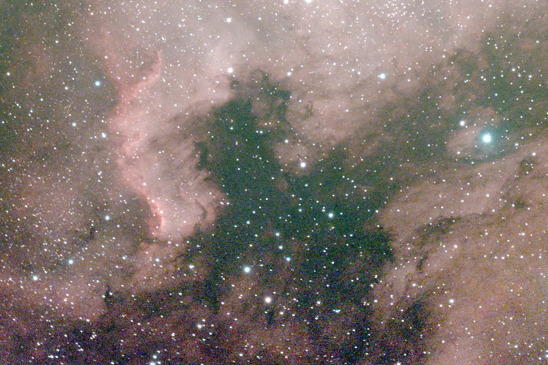 The same region as captured, densely covered in stars