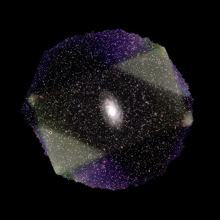 M 33 stack with sensor-fixed wedges of light