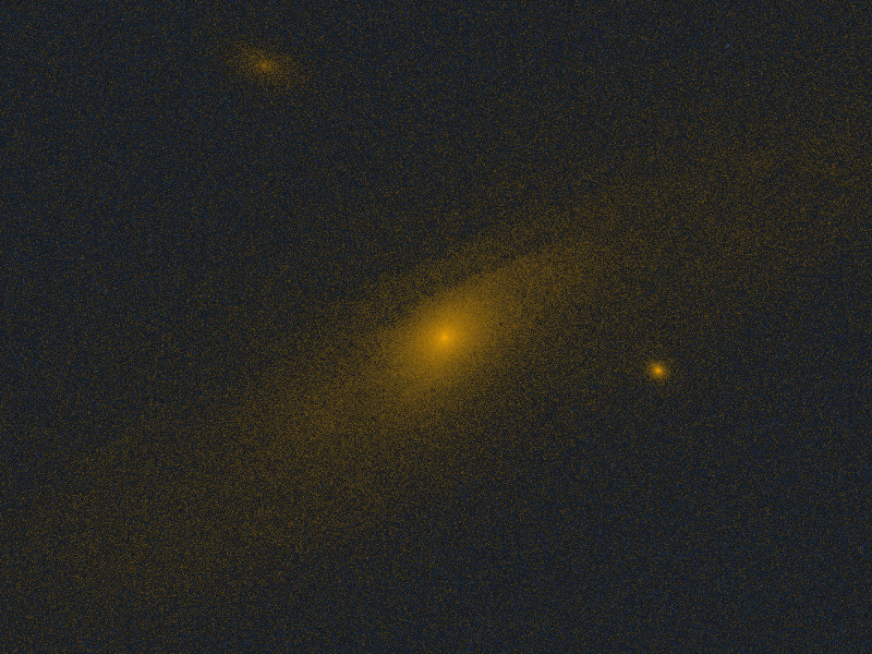 Real minus synthetic, stars only, in units of each pixel's own noise: the stars are gone and M 31, M 32 and M 110 remain in gold.